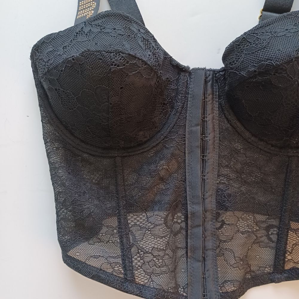 JUICY COUTURE 36B BLACK CORSET BRA LACE MOLDED CUPS UNDERWIRE BONING CONVERTIBLE - Picture 5 of 7